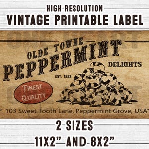 Vintage Peppermint Candy Label: Printable Candy Pantry Tag (Digital Download)