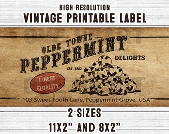 Vintage Peppermint Candy Label: Printable Candy Pantry Tag (Digital Download)