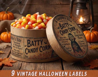 Vintage Halloween Candy Labels, Whimsical Cookie Box Stickers, Primitive Pantry Decor, Spooky Gift Wrapping
