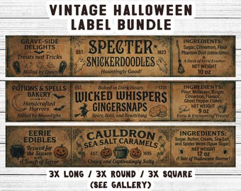Vintage Halloween Cookie Box Labels,  Printable Spooky Seasonal Decor, DIY Primitive Digital Craft Supply