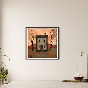 Saltbox House Primitive Art Painting, Printable Folk Art Old House Wall Art, Naive Art Wall ...