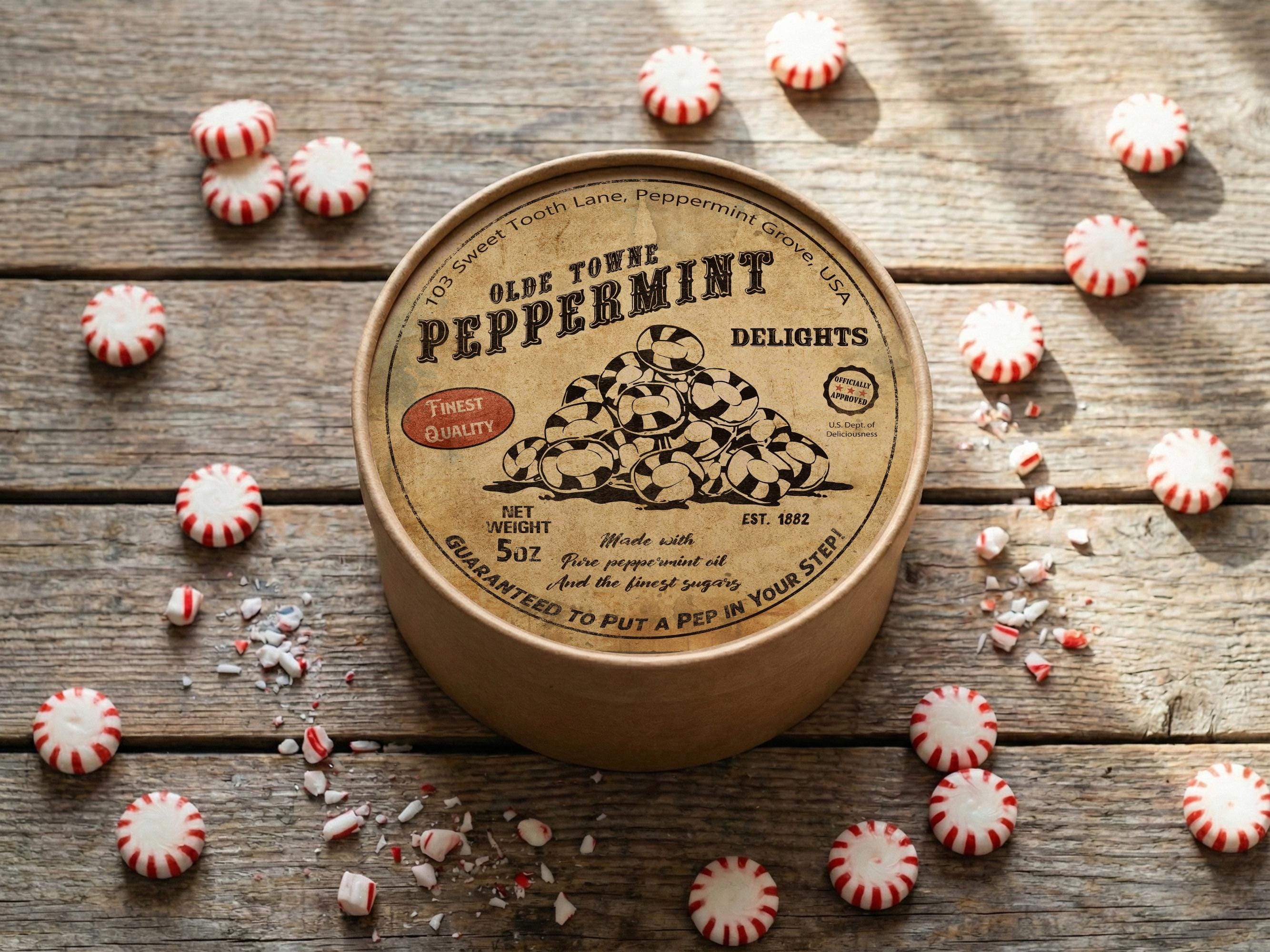 Vintage Peppermint Labels PNG Bundle, Printable Rustic Candy Jar ...