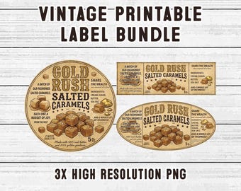 Vintage Salted Caramel Label Bundle, Rustic Candy Jar Stickers, Labels for Jars and Cans
