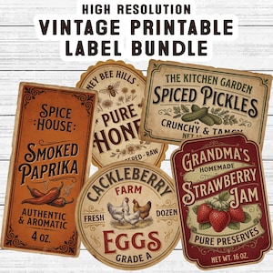 Pacote de Etiquetas Vintage para Despensa, Adesivos Rústicos para Potes de Cozinha, Adesivos Decorativos Estilo Fazenda para Fazer Você Mesmo, Decoração Imprimível