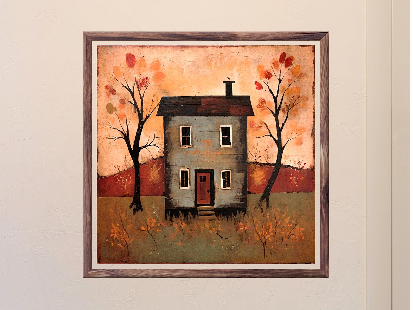 Saltbox House Primitive Art Painting, Printable Folk Art Old House Wall Art, Naive Art Wall ...