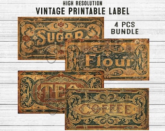 Victorian Floral Pantry Labels: Rustic Kitchen Canisters (Digital Download)