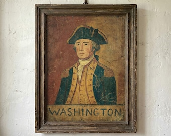 Vintage George Washington Portrait Printable, Primitive Americana Folk Art Wall Decor, First President Poster