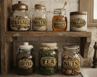 Vintage Pantry Label Bundle, Rustic Kitchen Jar Labels, Printable Victorian Sticker Pack, Apothecary Tags