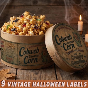 Vintage Halloween Candy Labels, Printable Cookie Jar Tags, Retro Party Decor Stickers, Primitive Wraps