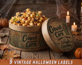 Vintage Halloween Candy Labels, Printable Cookie Jar Tags, Retro Party Decor Stickers, Primitive Wraps