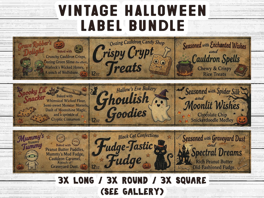 Vintage Halloween Printable Food Labels Bundle, DIY Cake Pop Candy Tags ...