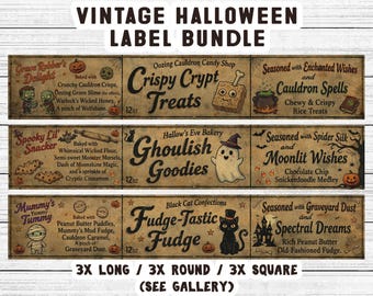 Vintage Halloween Printable Food Labels Bundle, DIY Cake Pop Candy Tags, Rustic Pantry Decor
