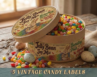 Vintage Easter Jelly Bean Label Bundle, Bunny Treat Bag Stickers, DIY Candy Jar Tags