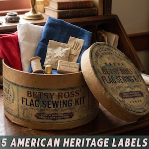 Betsy Ross Flag Label Bundle, Printable Vintage Colonial Decor, Patriotic Primitive Craft, American Heritage
