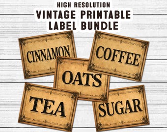 Vintage Pantry Label Bundle: Rustic Kitchen Labels (Digital Download)