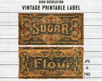 Vintage Sugar & Flour Label Set: Printable Victorian Pantry (Digital Download)