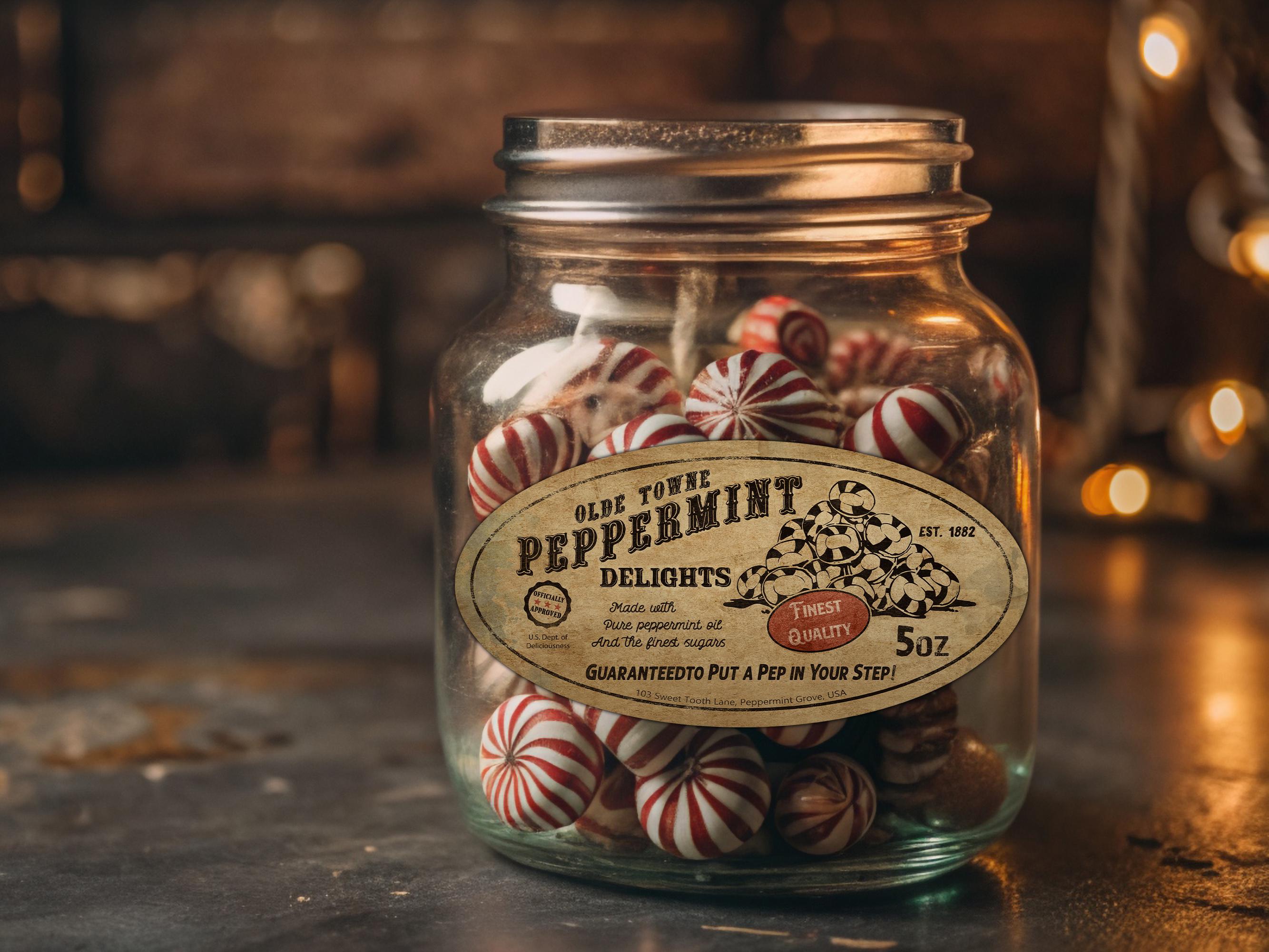 Vintage Peppermint Labels PNG Bundle, Printable Rustic Candy Jar ...