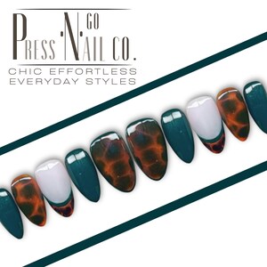 15 Piece Rich Tortoise Shell Press-On Nail Set with Mix & Match Accent Nails in Sheer White and Green