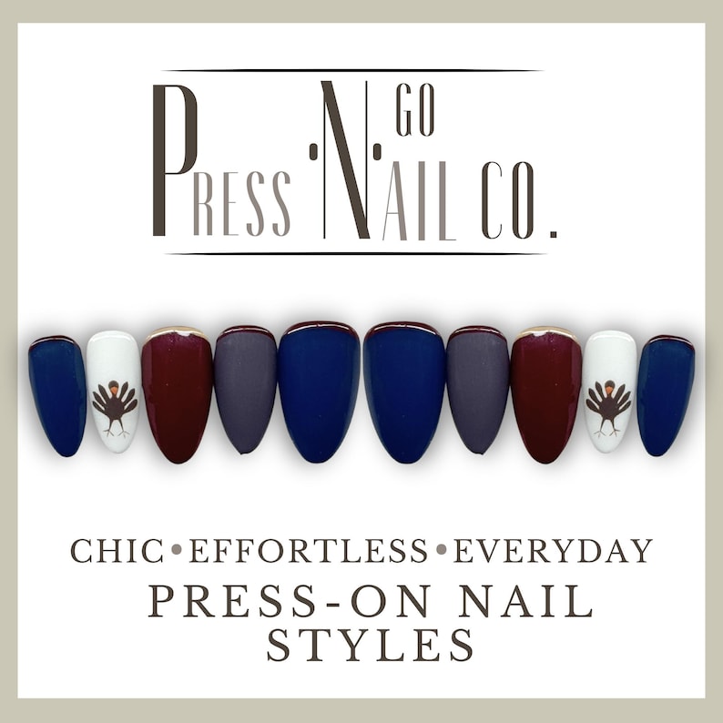 15 Piece Thanksgiving Turkey Luxury Press-On Nails | Reusable Handmade Gel Nails | Salon Quality Pressons | Custom Fake Nail Set