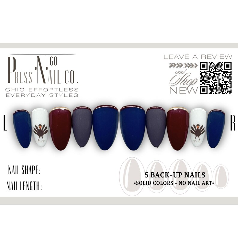 15 Piece Thanksgiving Turkey Luxury Press-On Nails | Reusable Handmade Gel Nails | Salon Quality Pressons | Custom Fake Nail Set