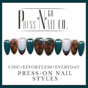 15 Piece Rich Tortoise Shell Press-On Nail Set with Mix & Match Accent Nails in Sheer White and Green