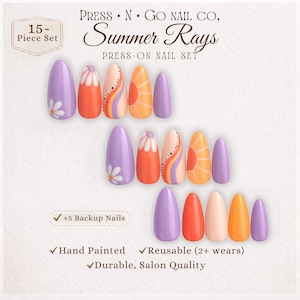 Summer Rays Press-On Nails - Retro Orange Purple Groovy, Fun Custom Reusable Après Set