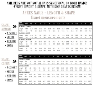 Après Nails Detailed Sizing Chart with shapes, lengths, and width.