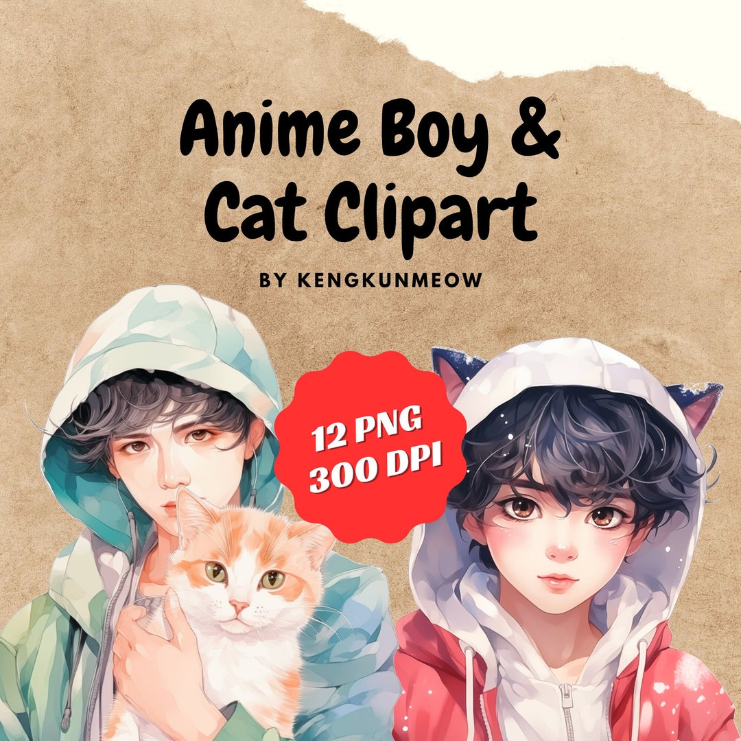 Anime Boy and Cat Clipart 12 PNG Set Cute Boy and Cute Cat - Etsy