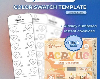 Flysea 36 Skin Tone Marker Swatch Template, Pre-Numbered Color Charts (Instant Download)