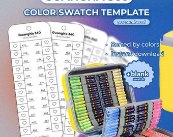 Guangna 360 Acrylic Marker Color Chart, Sorted by Colors | Swatch Template (PDF), Instant Download