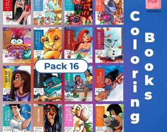 Lot de 16 livres à colorier numériques mystères - livres à colorier Disney - pack de livres à colorier - 16 livres PDF 1600 pages - coloriage par numéro