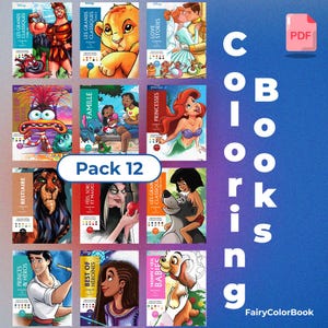 Set von 12 Digitale Mystery Malbücher - Disney Malbücher - Malbücher - 12 PDF Bücher 100 Seiten - Malen nach Zahlen