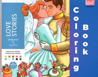 Coloriages Mysteres - Love Stories Cenicienta, Digital coloring book, 100+ pages, Disney Coloring Book, PDF Coloring Book, Art Therapy