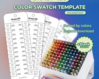 Grasp 120 Acrylic Marker Color Chart: Swatch Template (PDF Instant Download), PNG + PDF