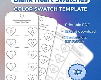 Heart Shape Color Swatch Template, Blank Marker Color Chart, Swatch Sheet for Artists, Instant Download