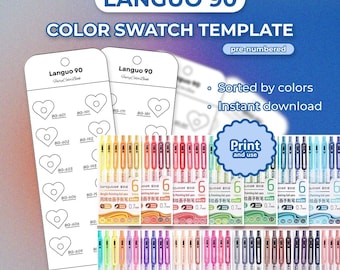 Sortet by Colors Languo 90-tones Gel Pens Color Chart, Acrylic Gel Pen Swatch Template  by Colors, Printable PDF, Pre-Numbered Swatches
