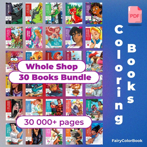 Set of 30 Digital Mystery Coloring Books - Disney Coloring Books - Whole Shop Pack - 30000 Pages - Coloring by numbers