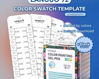 Languo 72 Gel Pen Color Chart: Sorted and Pre-numbered Swatch Template (PDF Instant Download)