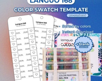 Languo 168 Colors Color Chart, Acrylic Gel Pen Swatch Template Printable PDF, Pre-Numbered Gel Pen Swatches, Instant Download