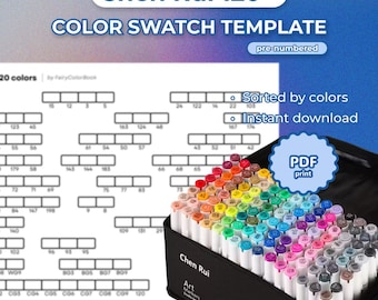 Chen Rui 120 Color Chart,Chromatic  Swatch Template Printable PDF, Pre-Numbered Alcohol Markers Swatches, Instant Download