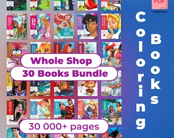 Set of 30 Digital Mystery Coloring Books - Disney Coloring Books - Whole Shop Pack - 30000 Pages - Coloring by numbers