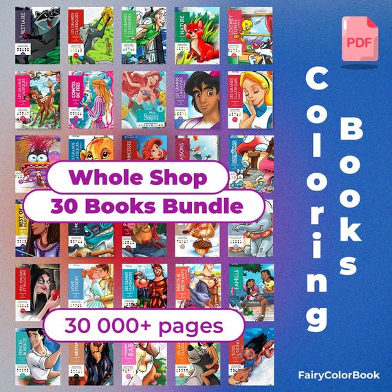 Set of 30 Disney Digital Mystery Coloring Books -  Coloriage Books - Whole Shop Pack - 30000 Pages - Coloring by numbers