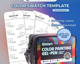 Languo x Qimiart 252/234 Gel Pens Color Swatch Sheet, Acrylic Gel Pen Swatch Template Printable PDF, Pre-Numbered Swatches, Instant Download