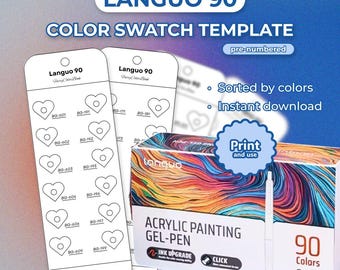 Languo 90-tones Gel Pens Color Chart, Acrylic Gel Pen Swatch Template  by Colors, Printable PDF, Pre-Numbered Swatches, Instant Download