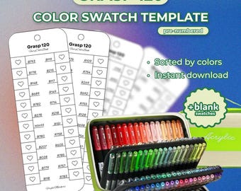 Grasp 120 Acrylic Marker Color Chart: Swatch Template (PDF Instant Download), PNG + PDF