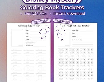 Coloring Book Trackers,  Page and Marker Tracker, Printable PDf, Coloring for Adults, Disney Mystery