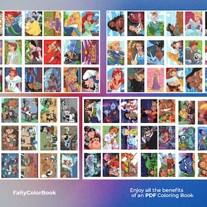 May include: A digital coloring book featuring a variety of characters from Disney movies. The book includes princesses, villains, and other beloved characters. The book is perfect for kids and adults who love to color.