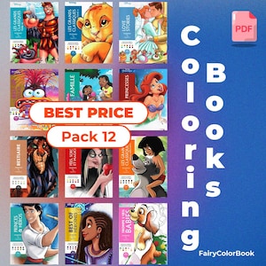 Lot de 12 livres à colorier numériques mystères - livres à colorier Disney - pack de livres à colorier - 12 livres PDF de 100 pages - coloriage par numéros