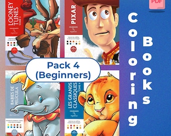 Lot de 4 livres à colorier numériques mystères - livres à colorier Disney - pack de livres à colorier - 4 livres PDF de 100 pages - coloriage par numéros