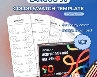 Languo 90 Colors Color Chart, Acrylic Gel Pen Swatch Template Printable PDF, Pre-Numbered Gel Pen Swatches, Instant Download
